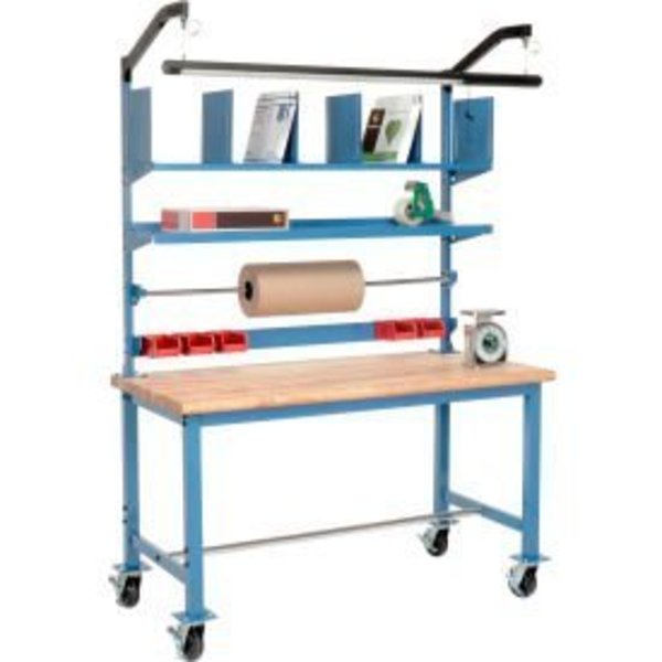 Global Equipment Mobile Packing Workbench W/Riser Kit, Butcher Block Safety Edge, 60"W x 30"D 244197A